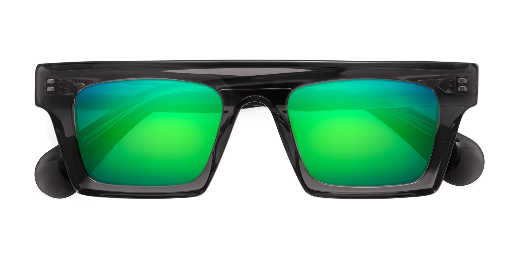 Folded Front of Senda in Translucent Gray with Green Mirrored Lenses