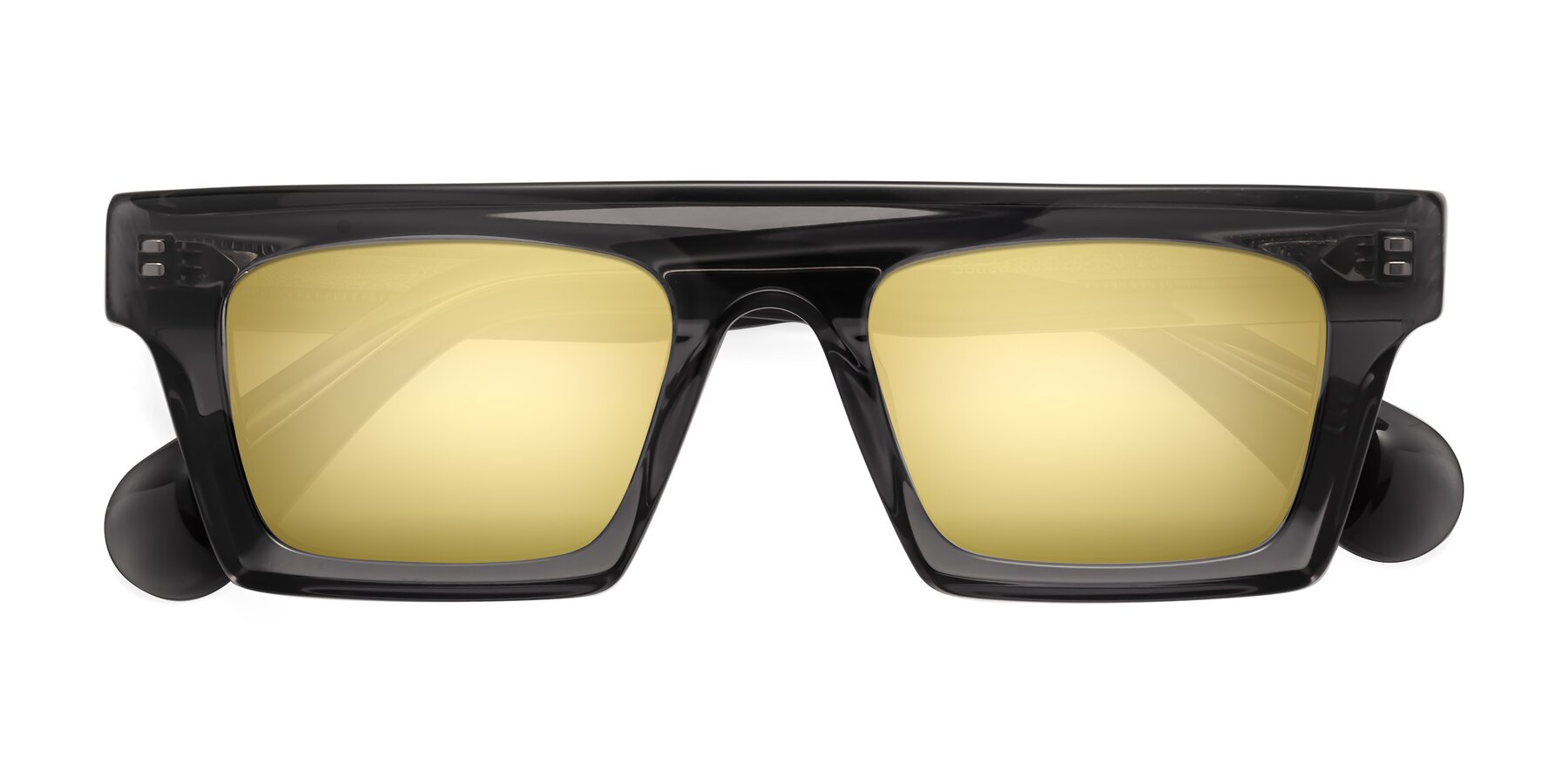 Folded Front of Senda in Translucent Gray with Gold Mirrored Lenses