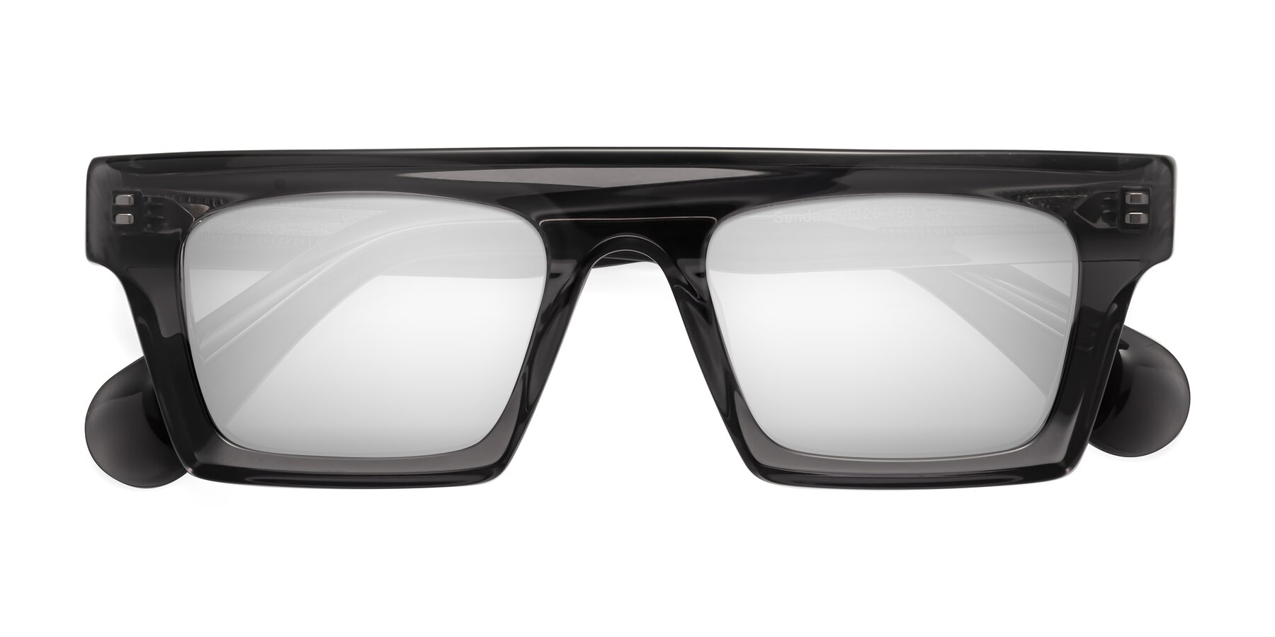 Folded Front of Senda in Translucent Gray with Silver Mirrored Lenses