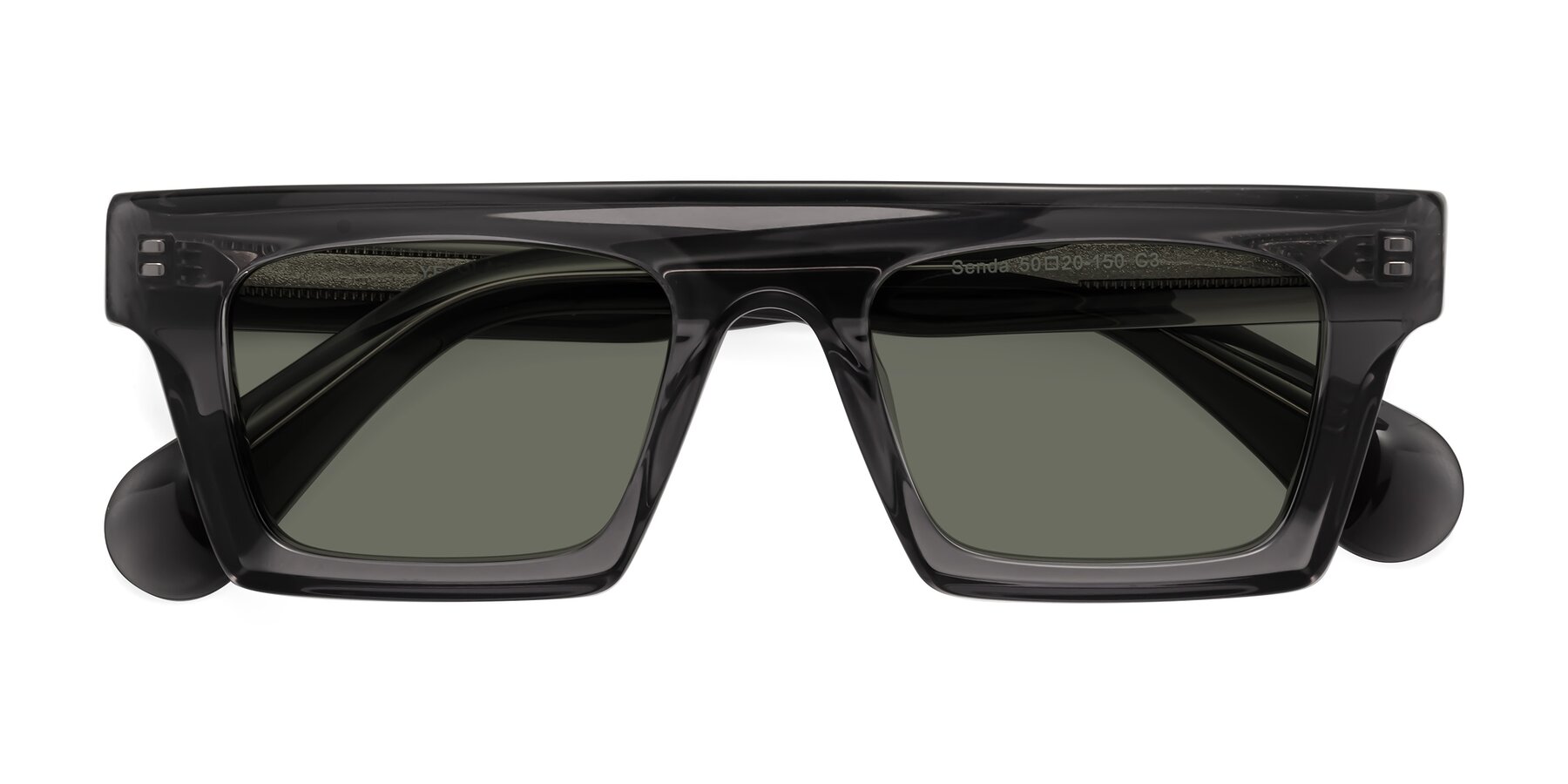 Folded Front of Senda in Translucent Gray with Gray Polarized Lenses