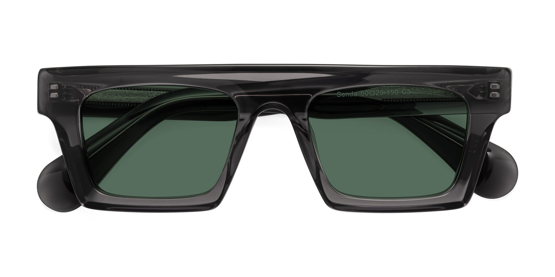 Folded Front of Senda in Translucent Gray with Green Polarized Lenses