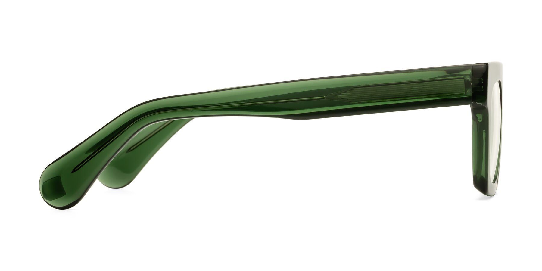 Side of Senda in Jade Green with Clear Eyeglass Lenses