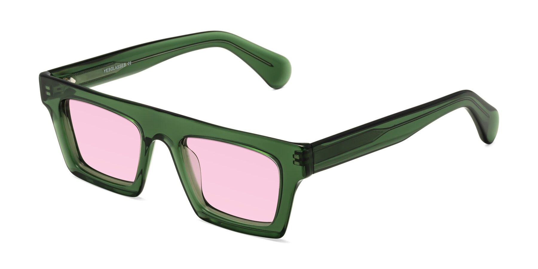 Angle of Senda in Jade Green with Light Pink Tinted Lenses