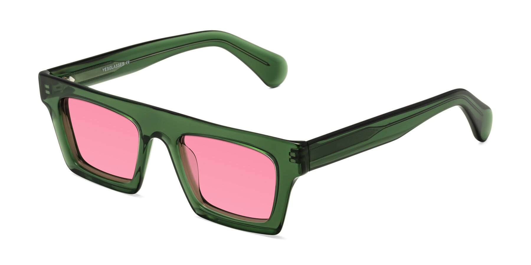 Angle of Senda in Jade Green with Pink Tinted Lenses
