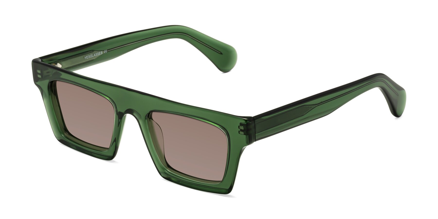 Angle of Senda in Jade Green with Medium Brown Tinted Lenses