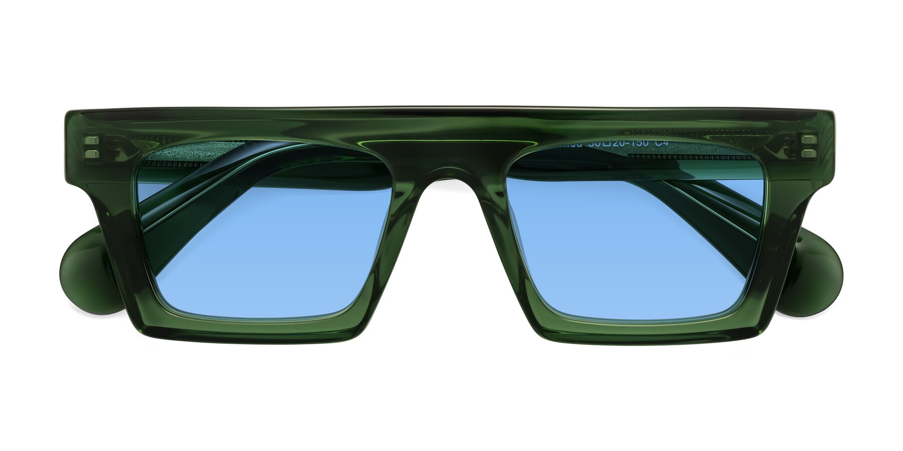 Folded Front of Senda in Jade Green with Medium Blue Tinted Lenses