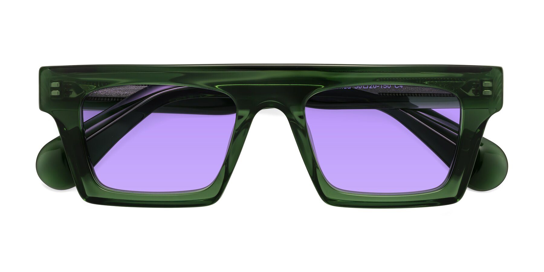 Folded Front of Senda in Jade Green with Medium Purple Tinted Lenses