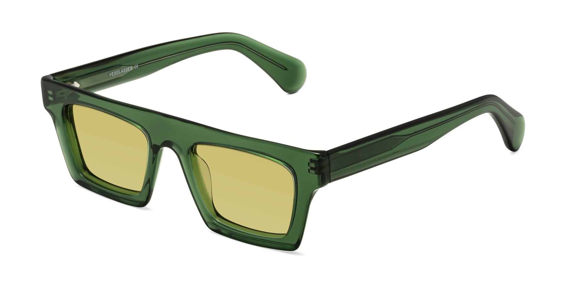 Angle of Senda in Jade Green with Medium Champagne Tinted Lenses