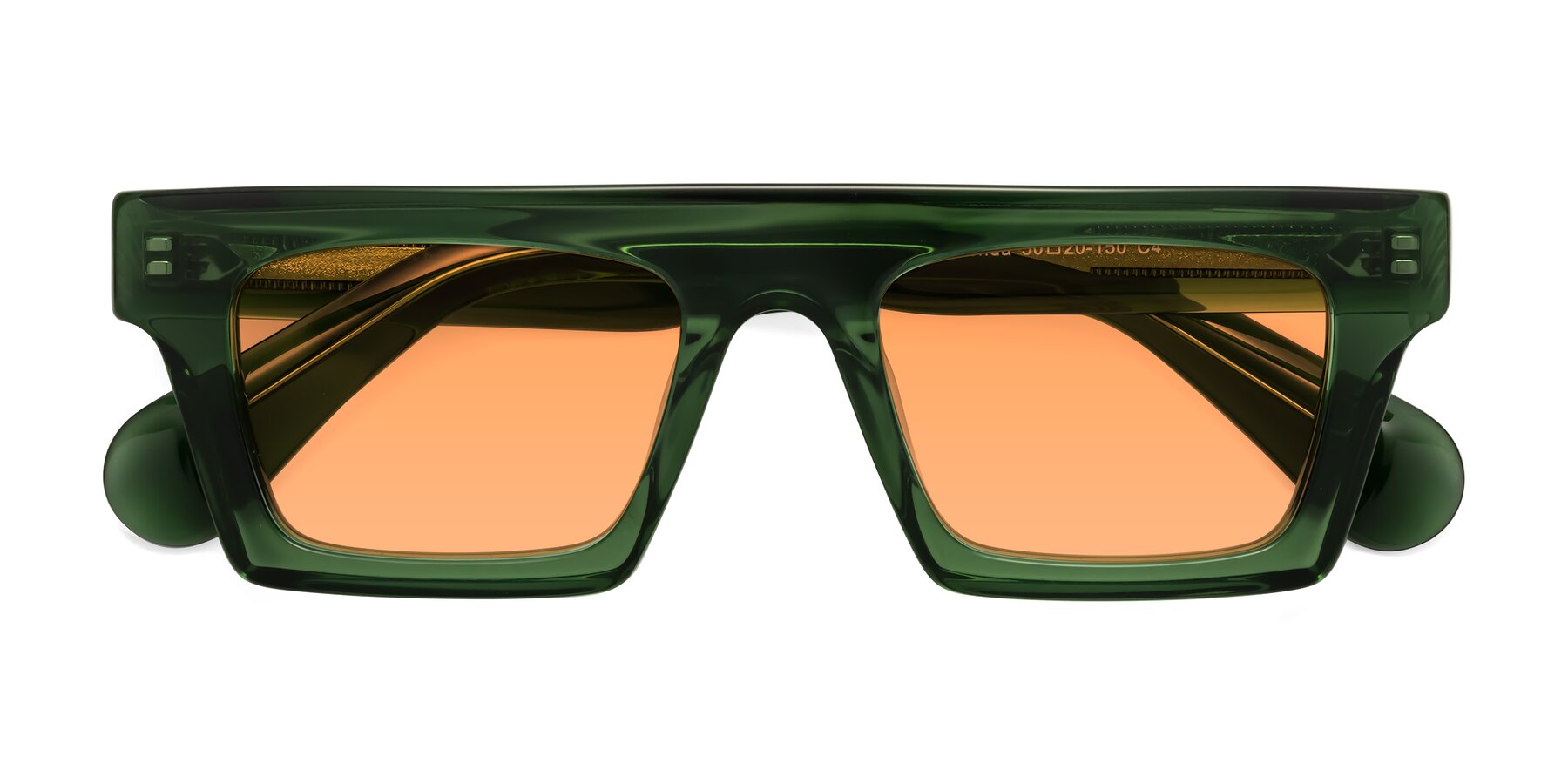 Folded Front of Senda in Jade Green with Medium Orange Tinted Lenses
