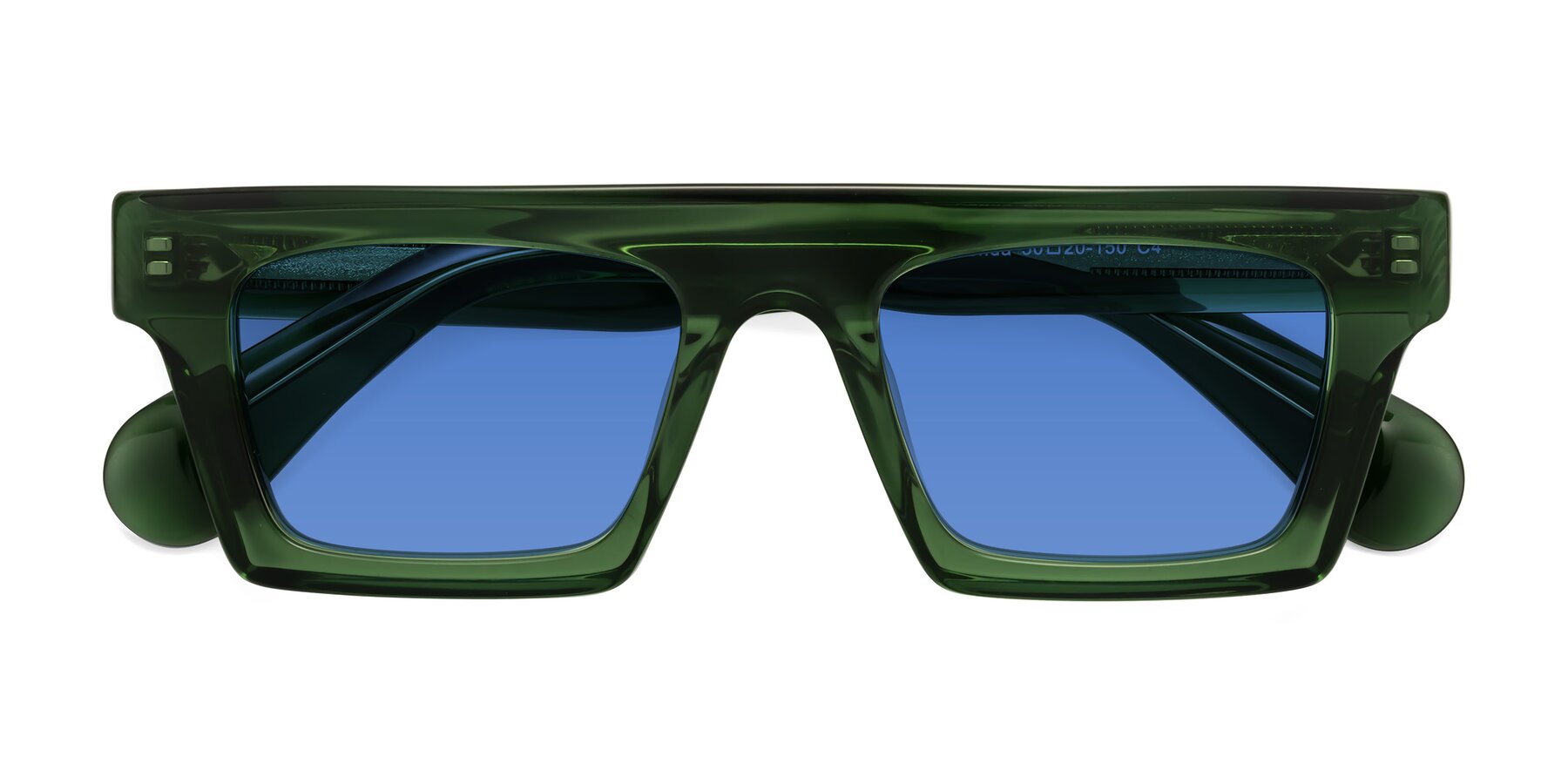 Folded Front of Senda in Jade Green with Blue Tinted Lenses