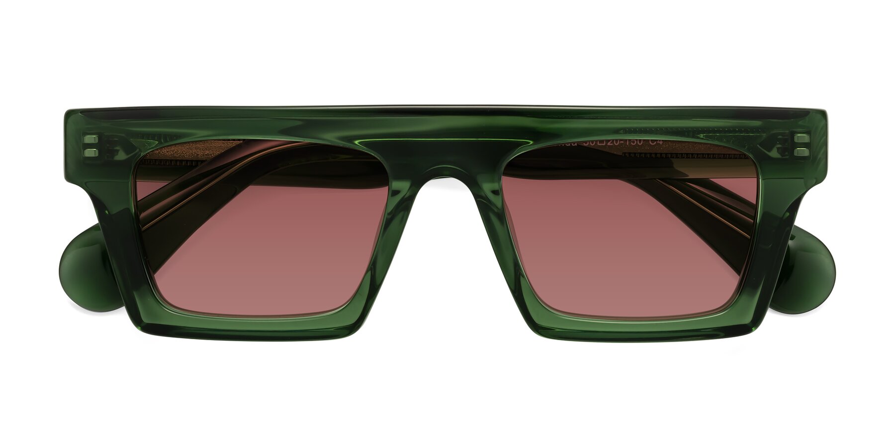 Folded Front of Senda in Jade Green with Garnet Tinted Lenses