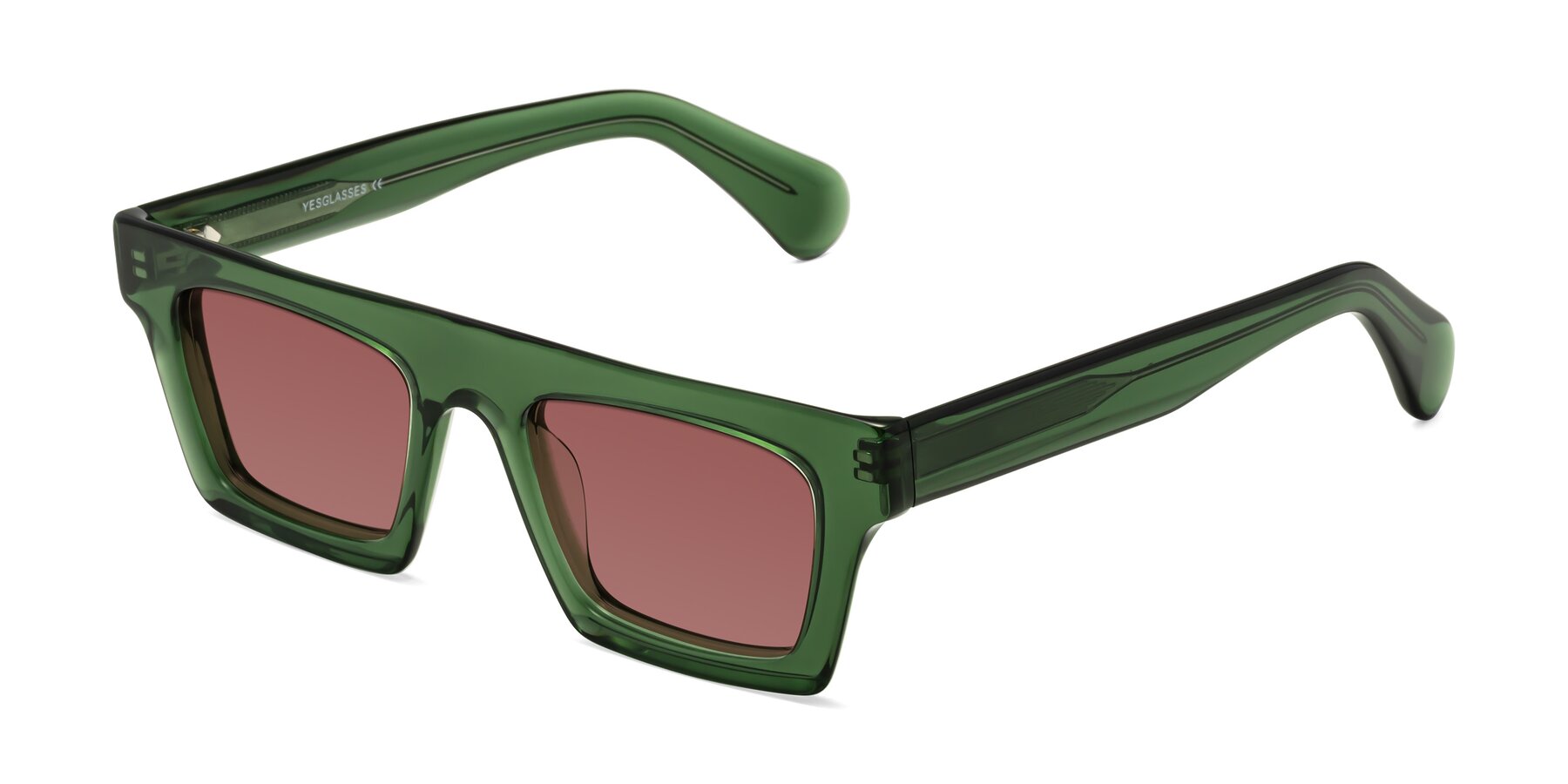 Angle of Senda in Jade Green with Garnet Tinted Lenses