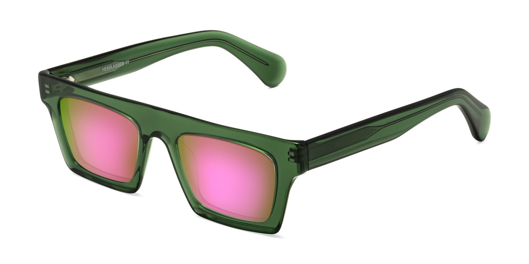 Angle of Senda in Jade Green with Pink Mirrored Lenses