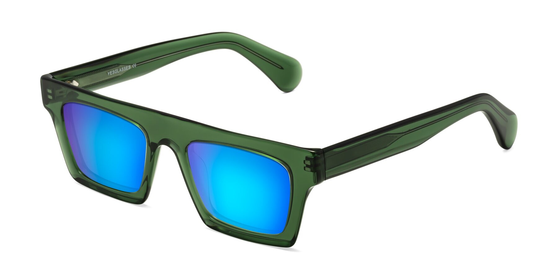 Angle of Senda in Jade Green with Blue Mirrored Lenses