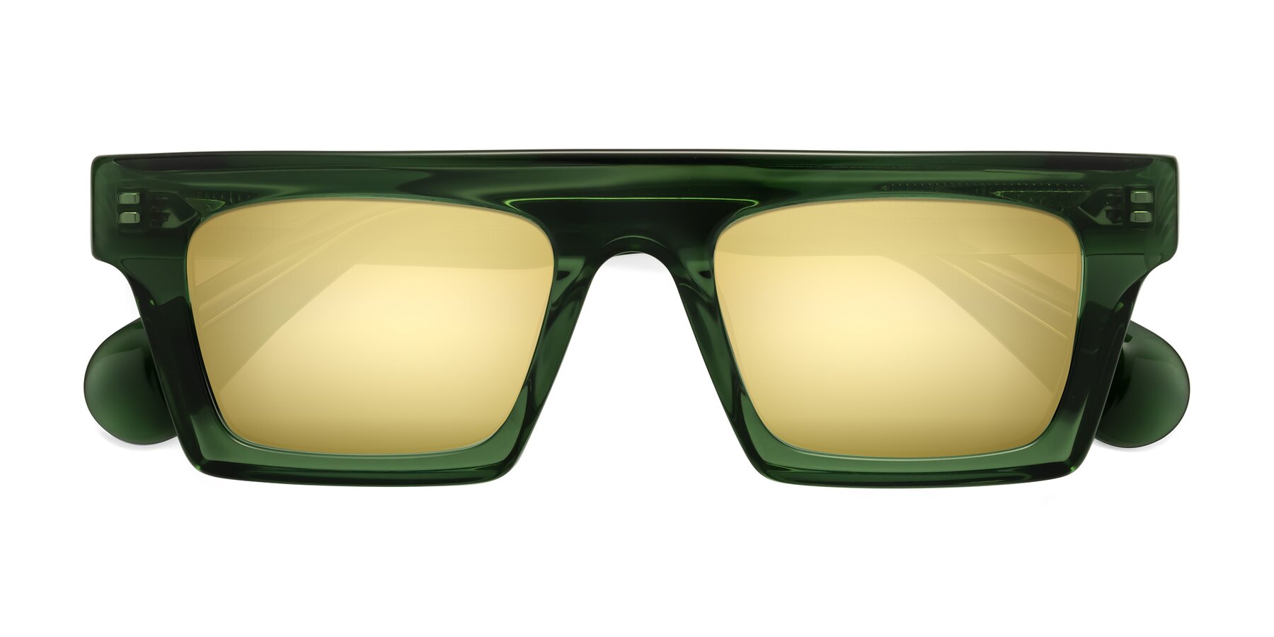 Folded Front of Senda in Jade Green with Gold Mirrored Lenses