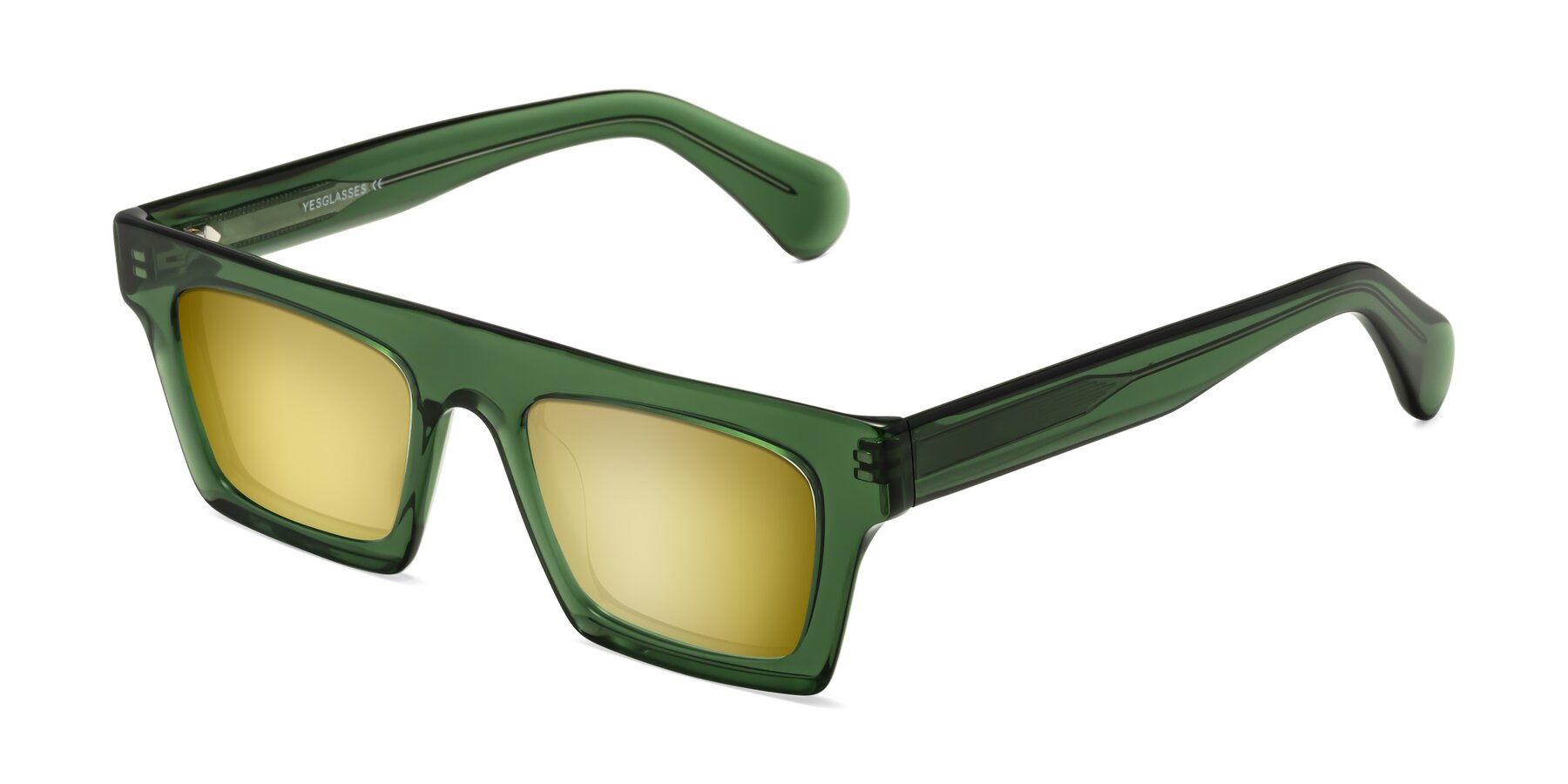 Angle of Senda in Jade Green with Gold Mirrored Lenses