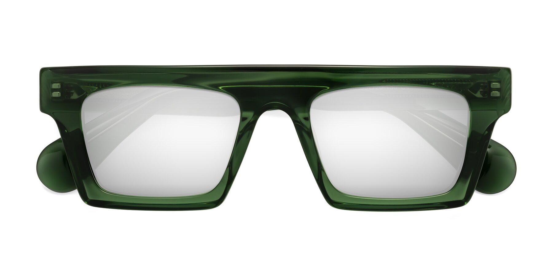 Folded Front of Senda in Jade Green with Silver Mirrored Lenses