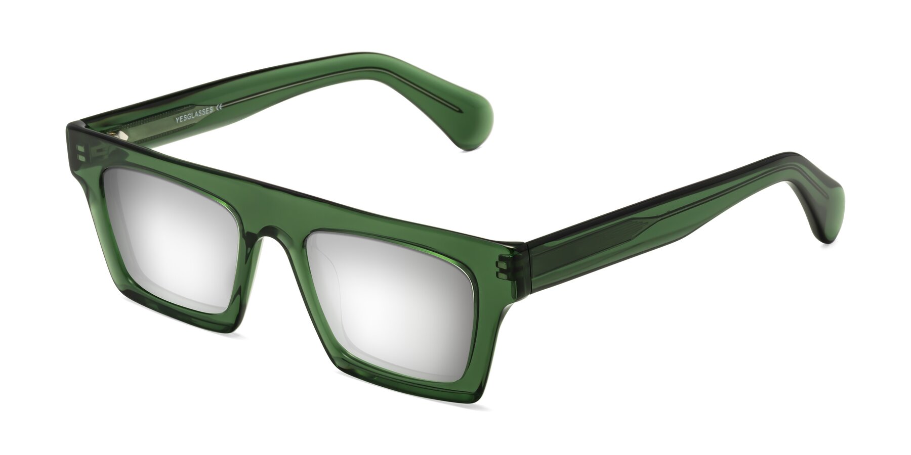 Angle of Senda in Jade Green with Silver Mirrored Lenses