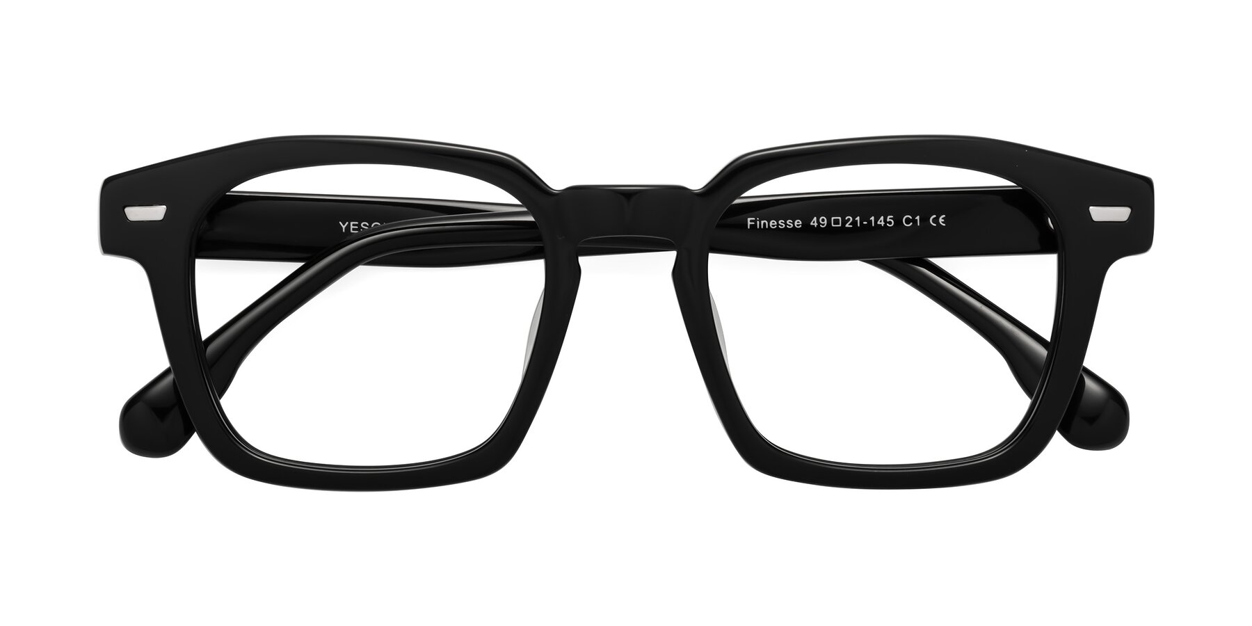 Folded Front of Finesse in Black with Clear Reading Eyeglass Lenses