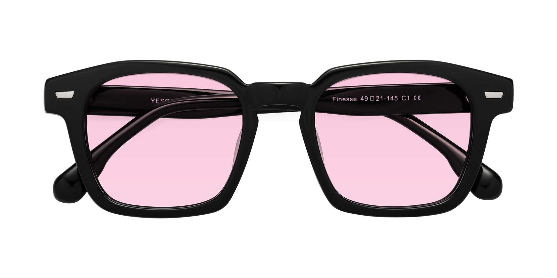 Folded Front of Finesse in Black with Light Pink Tinted Lenses