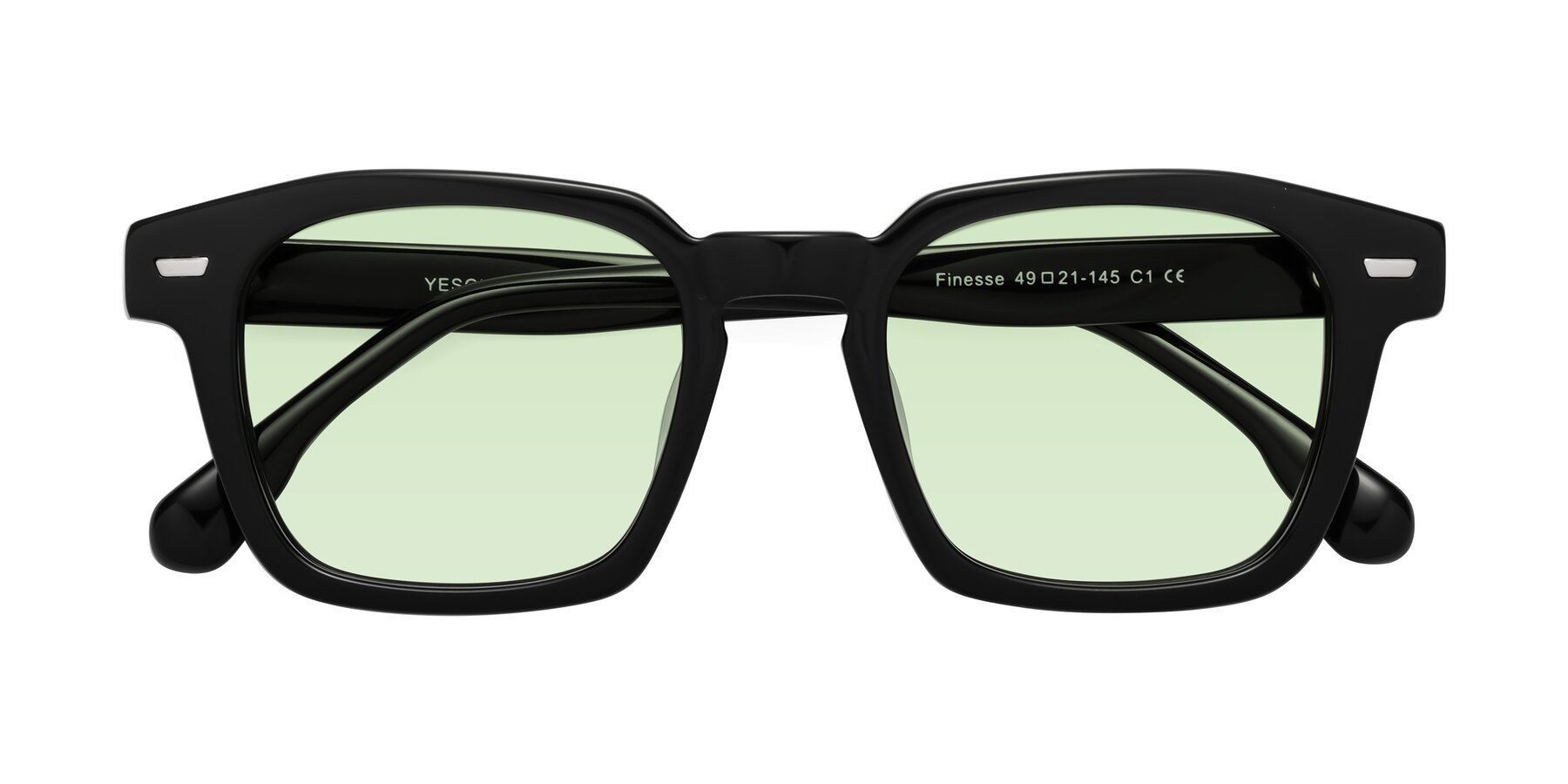 Folded Front of Finesse in Black with Light Green Tinted Lenses
