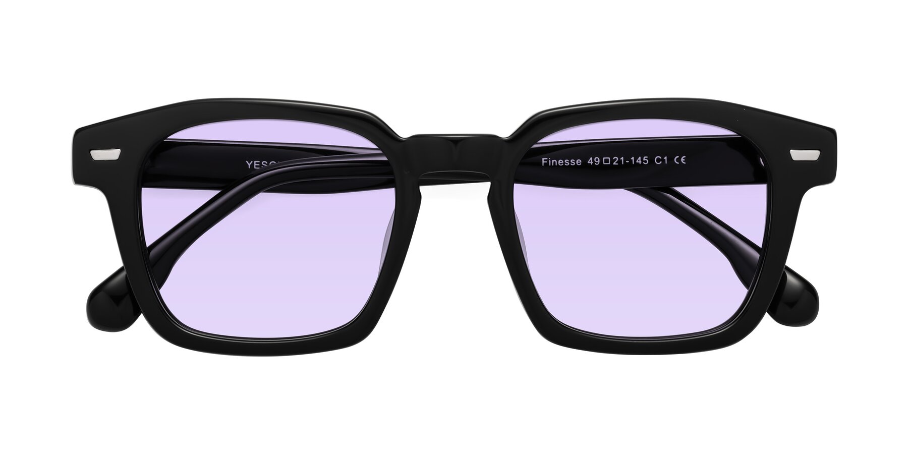 Folded Front of Finesse in Black with Light Purple Tinted Lenses