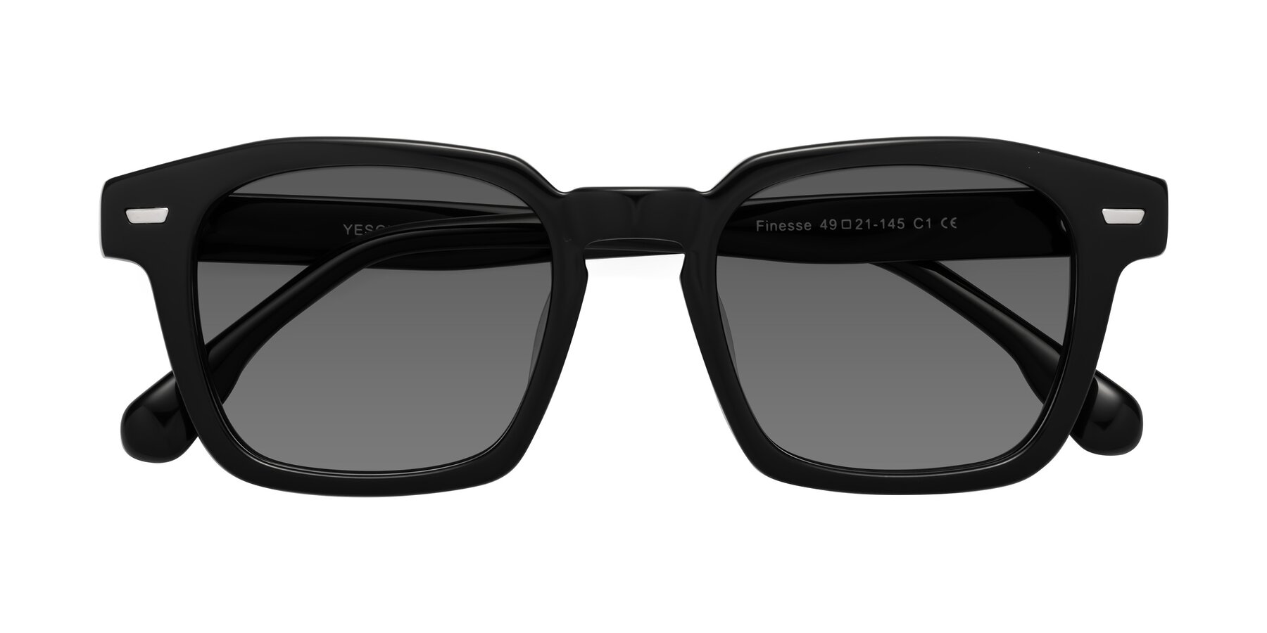 Folded Front of Finesse in Black with Medium Gray Tinted Lenses