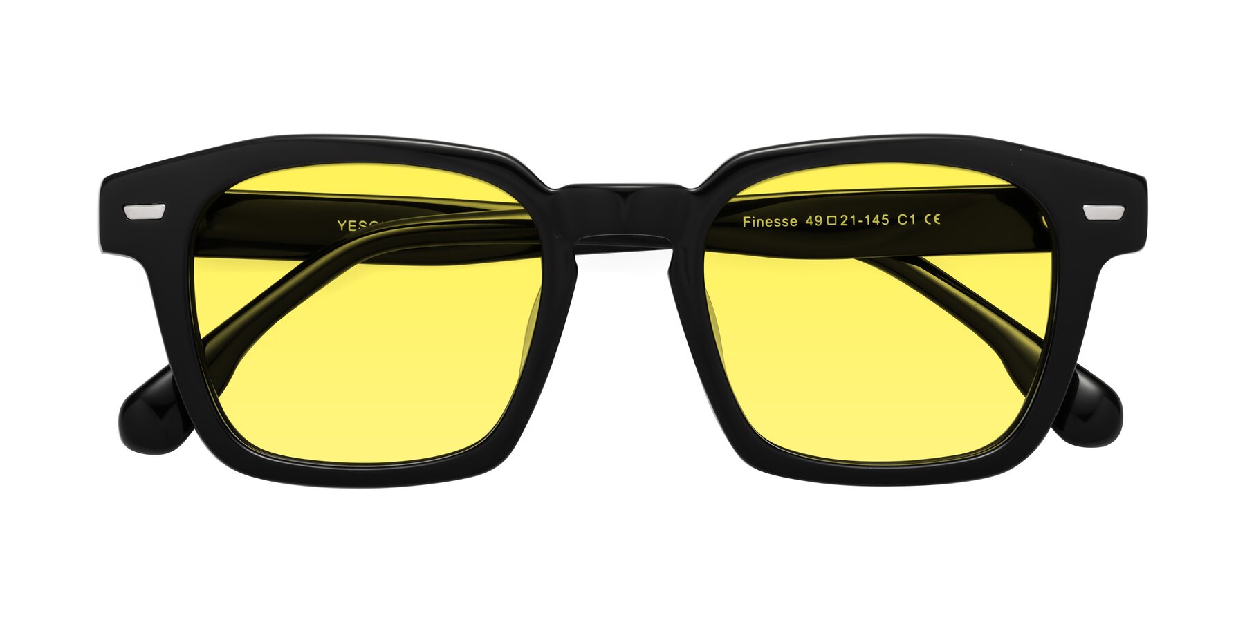 Folded Front of Finesse in Black with Medium Yellow Tinted Lenses