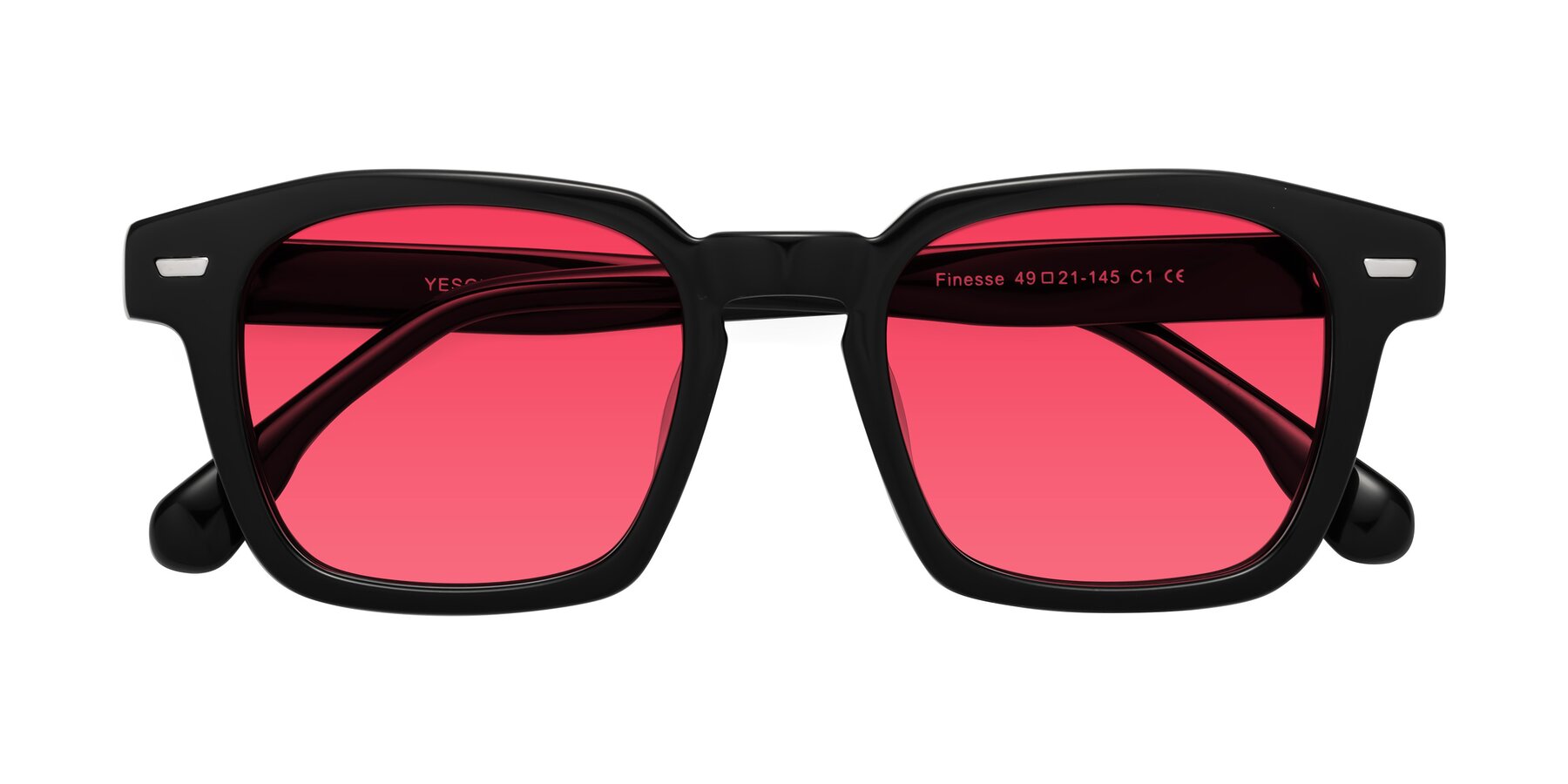 Folded Front of Finesse in Black with Red Tinted Lenses