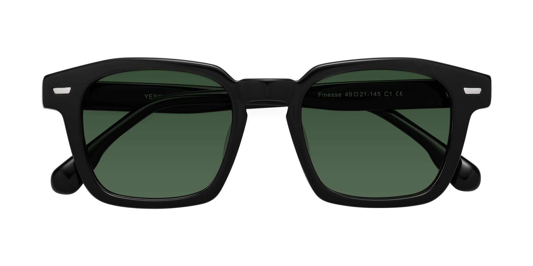 Folded Front of Finesse in Black with Green Tinted Lenses