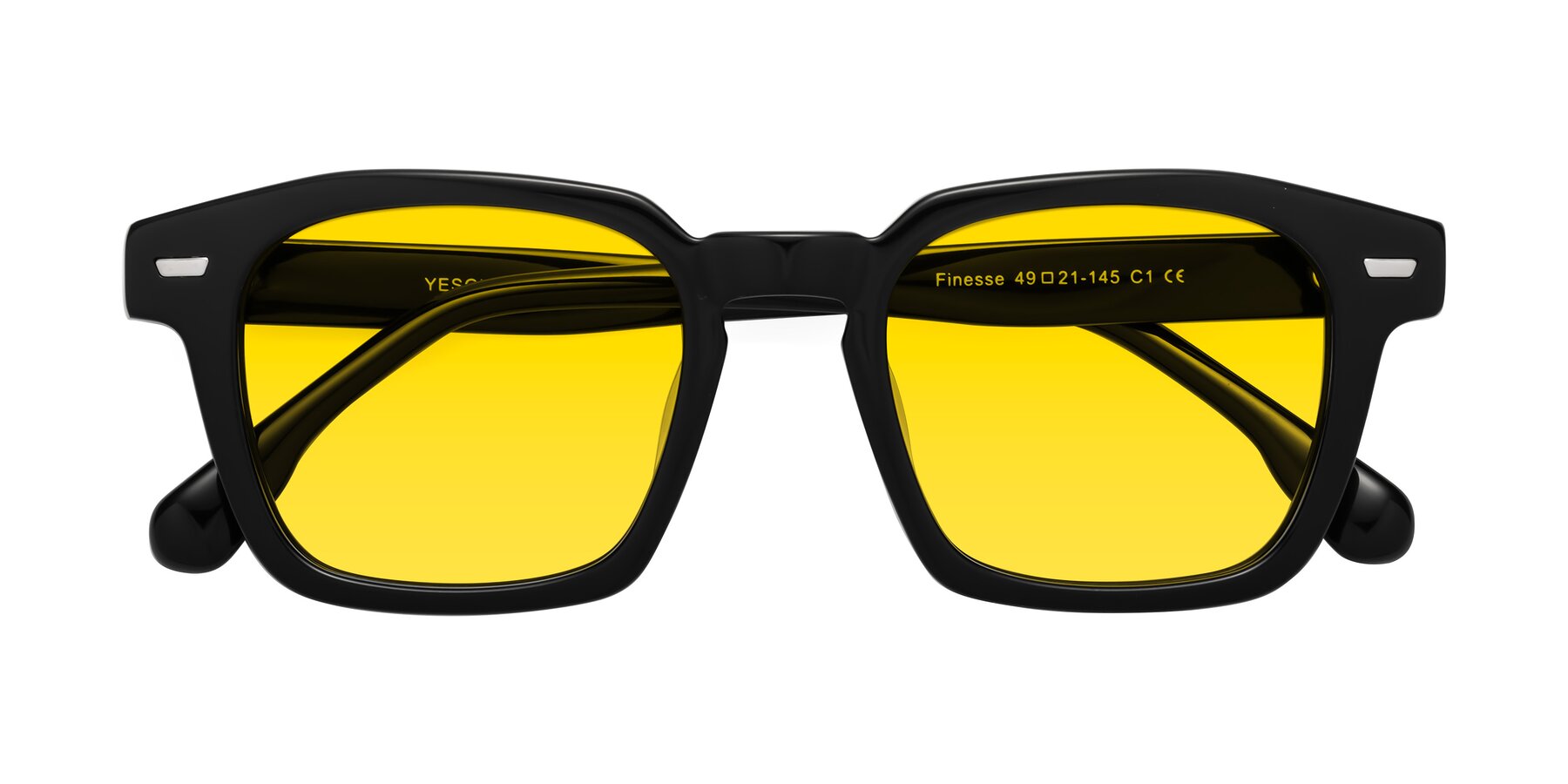 Folded Front of Finesse in Black with Yellow Tinted Lenses