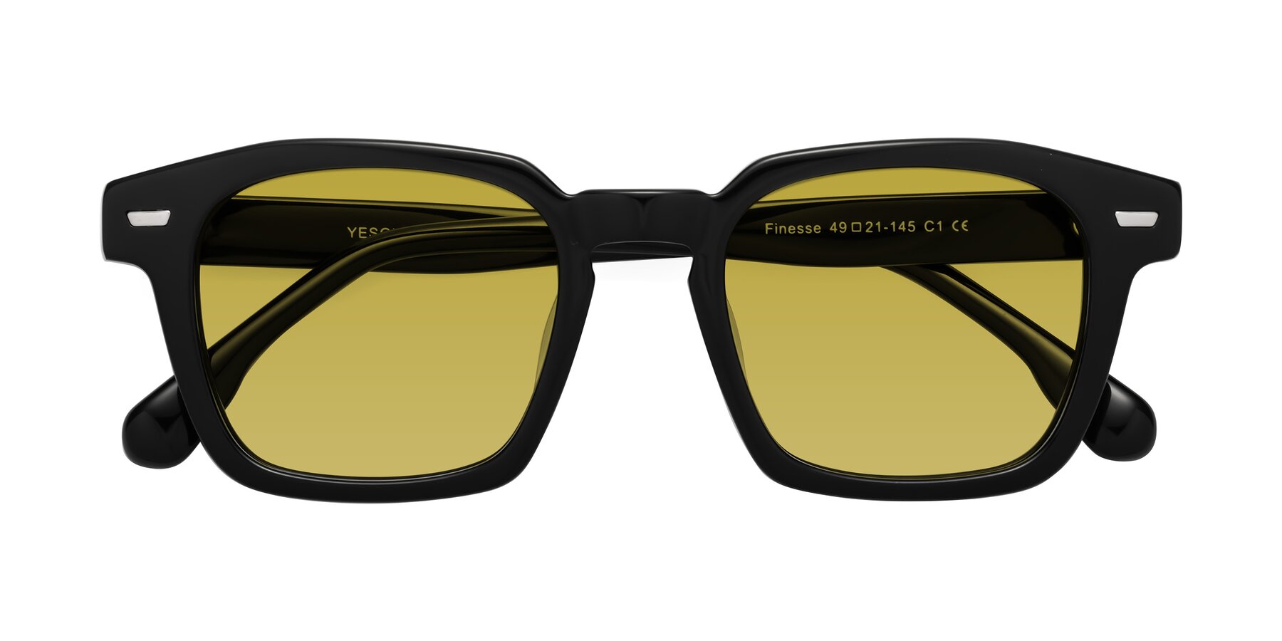 Folded Front of Finesse in Black with Champagne Tinted Lenses