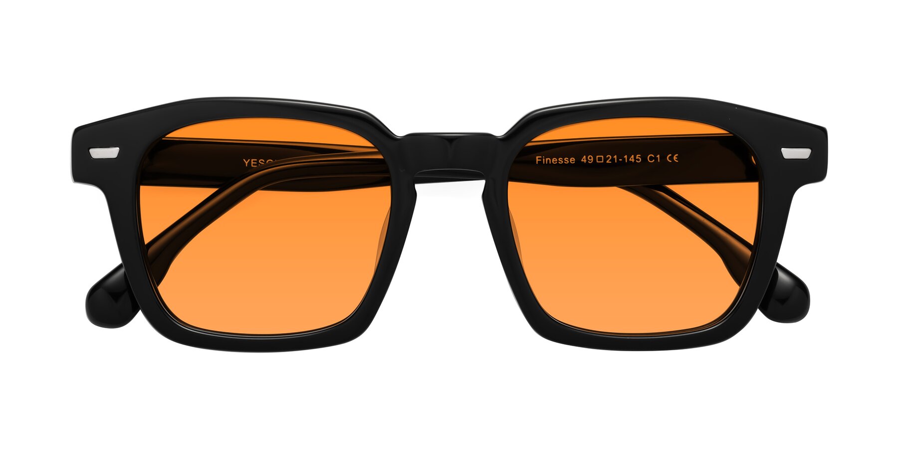 Folded Front of Finesse in Black with Orange Tinted Lenses