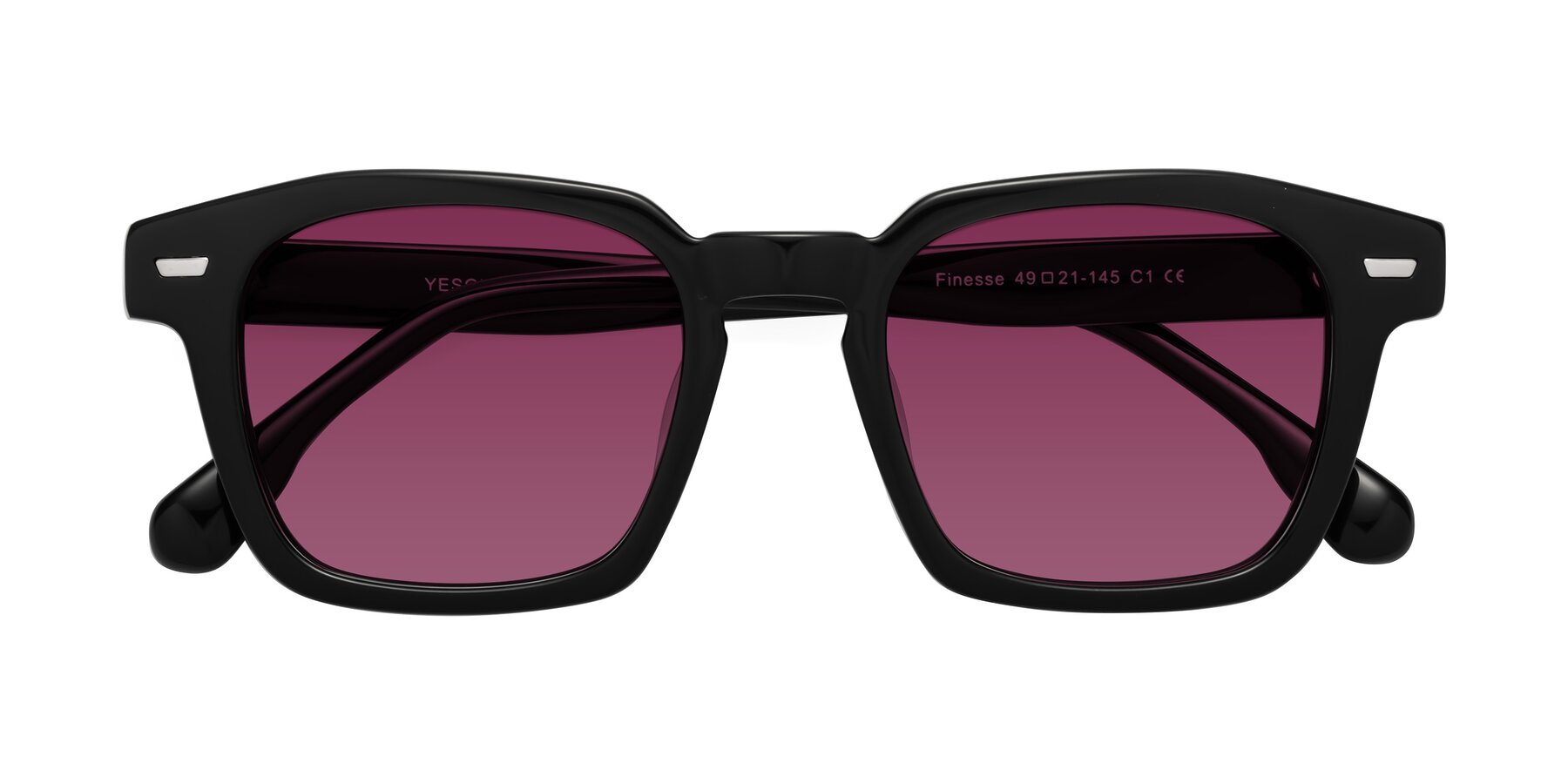 Folded Front of Finesse in Black with Wine Tinted Lenses