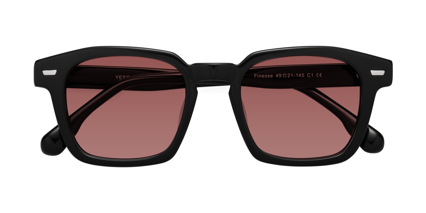 Folded Front of Finesse in Black with Garnet Tinted Lenses