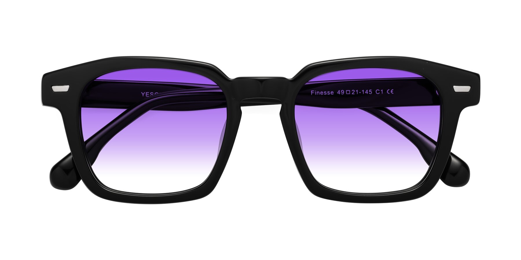 Folded Front of Finesse in Black with Purple Gradient Lenses