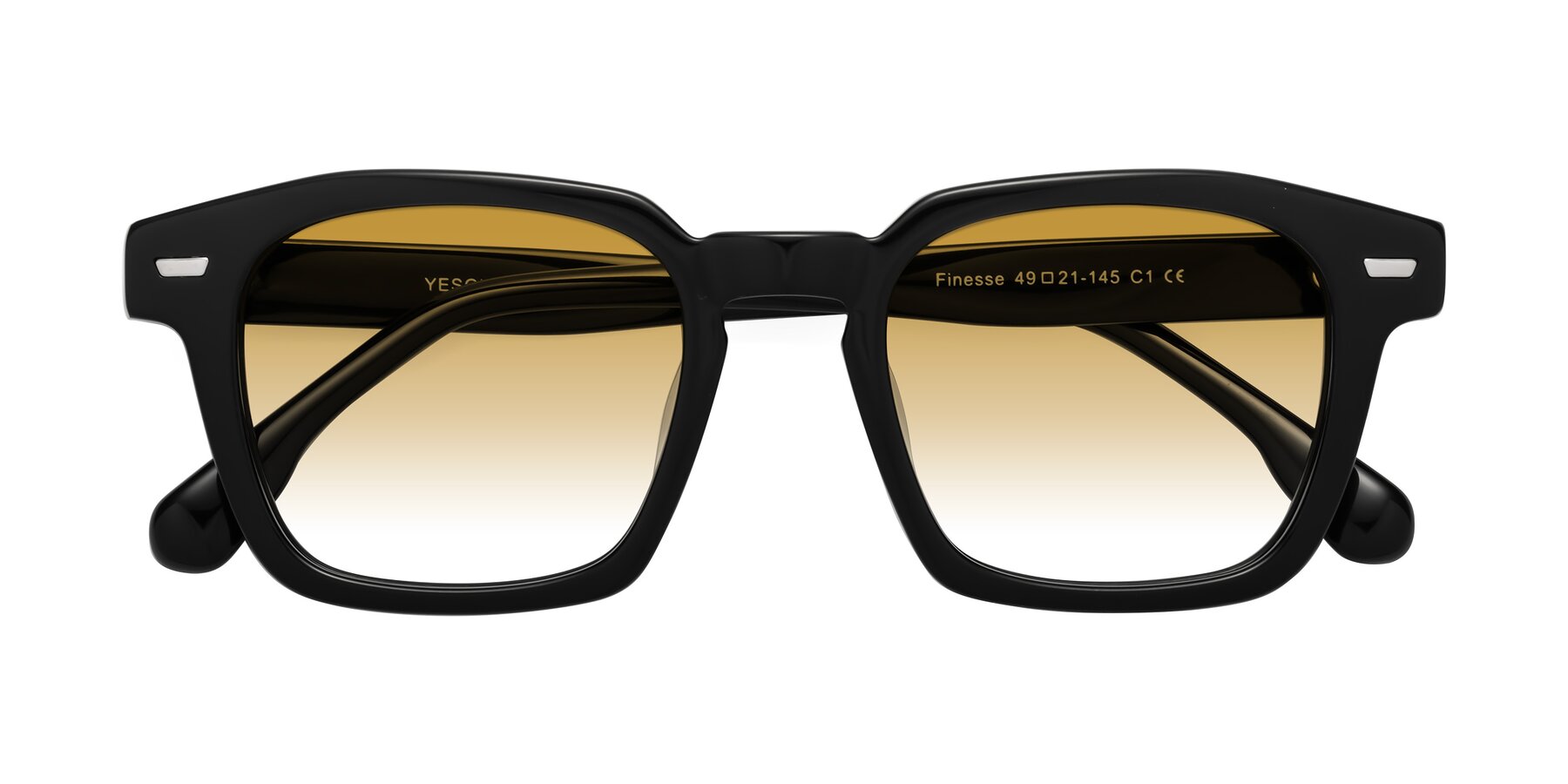 Folded Front of Finesse in Black with Champagne Gradient Lenses