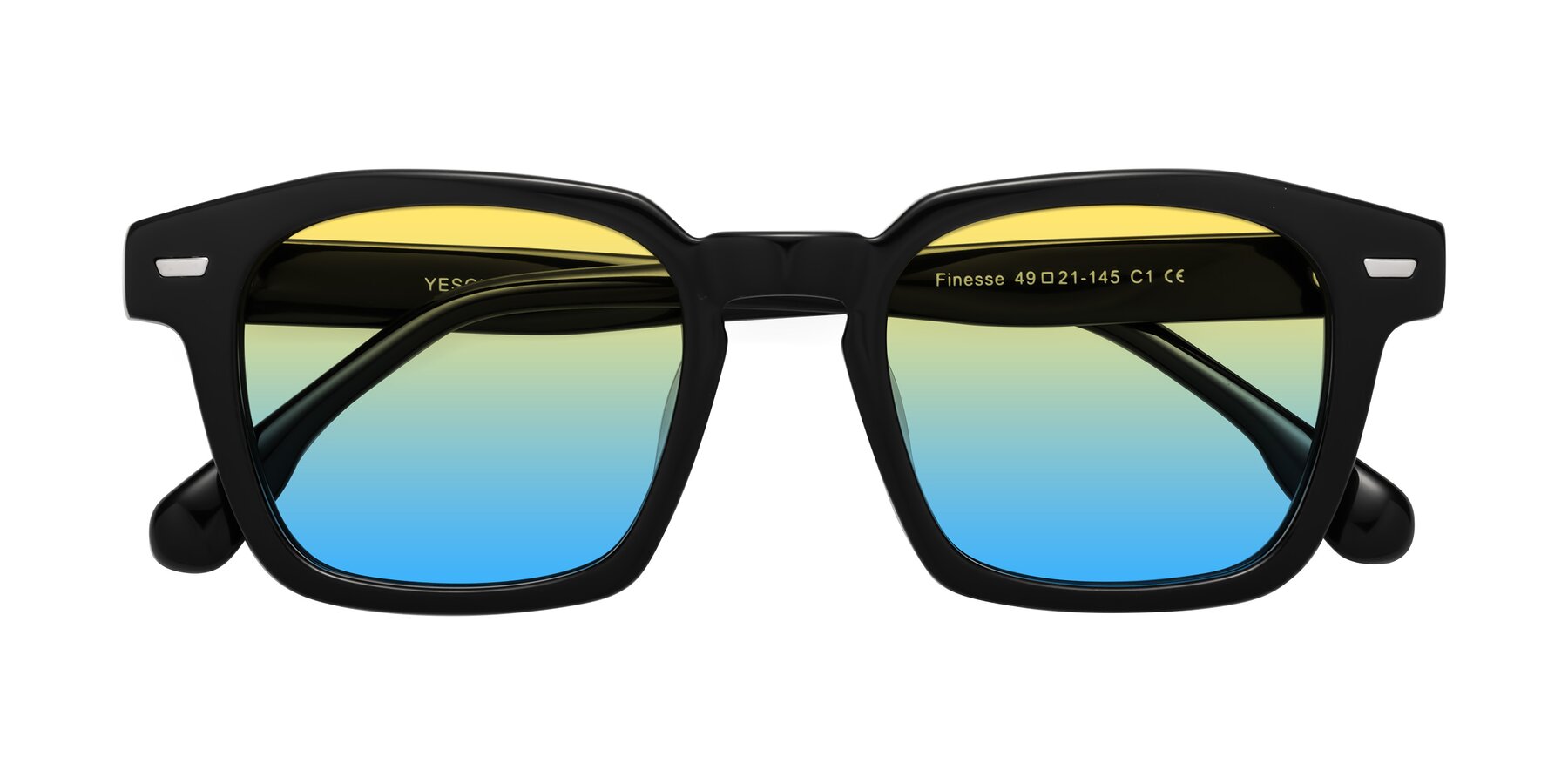 Folded Front of Finesse in Black with Yellow / Blue Gradient Lenses