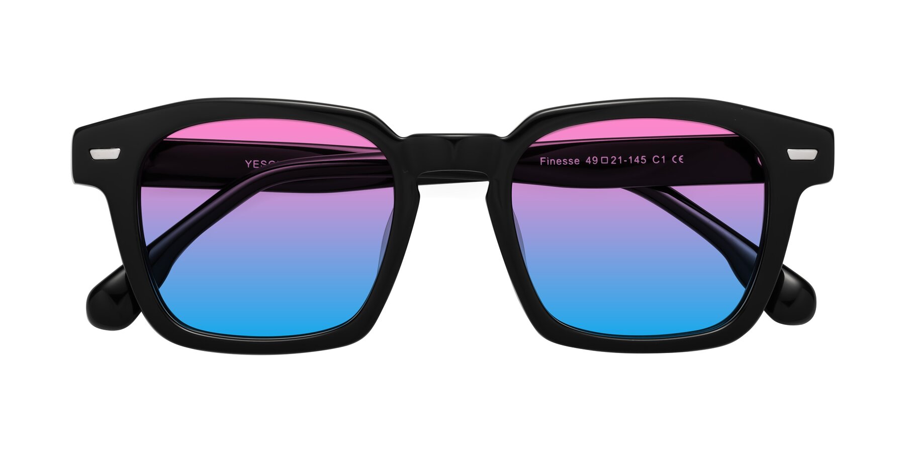 Folded Front of Finesse in Black with Pink / Blue Gradient Lenses