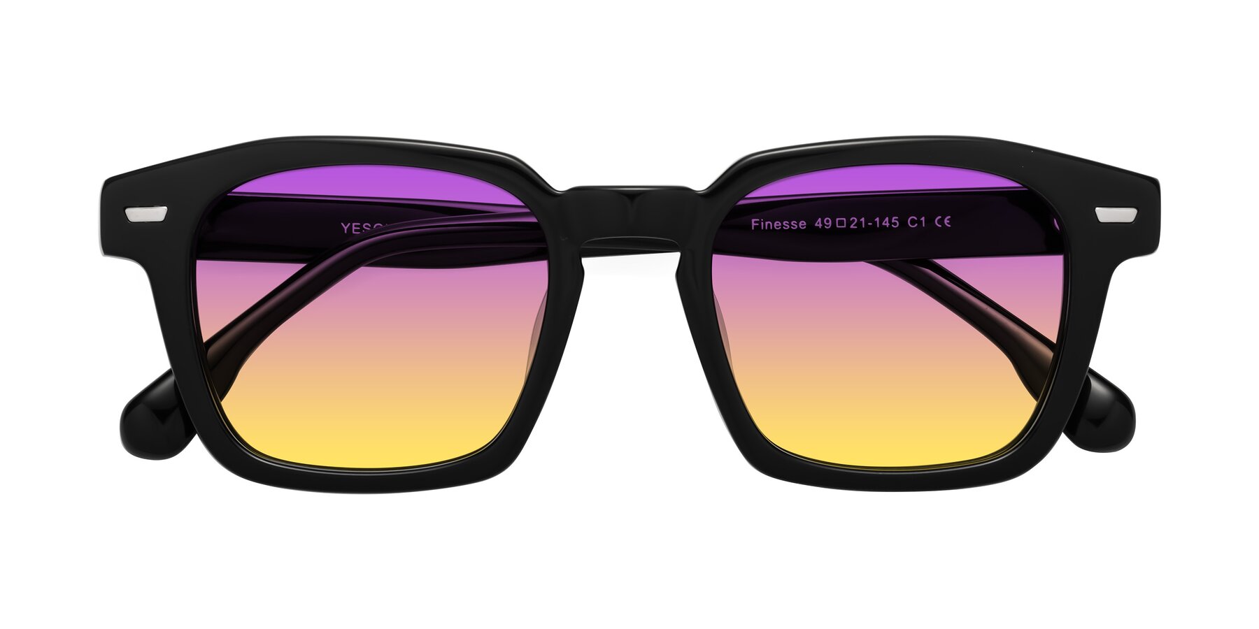 Folded Front of Finesse in Black with Purple / Yellow Gradient Lenses