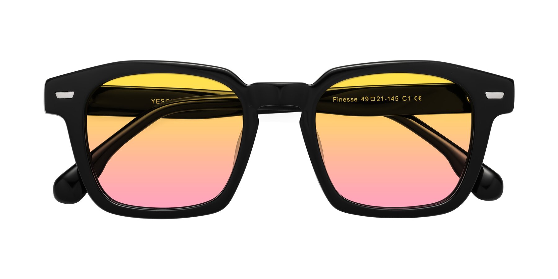Folded Front of Finesse in Black with Yellow / Pink Gradient Lenses