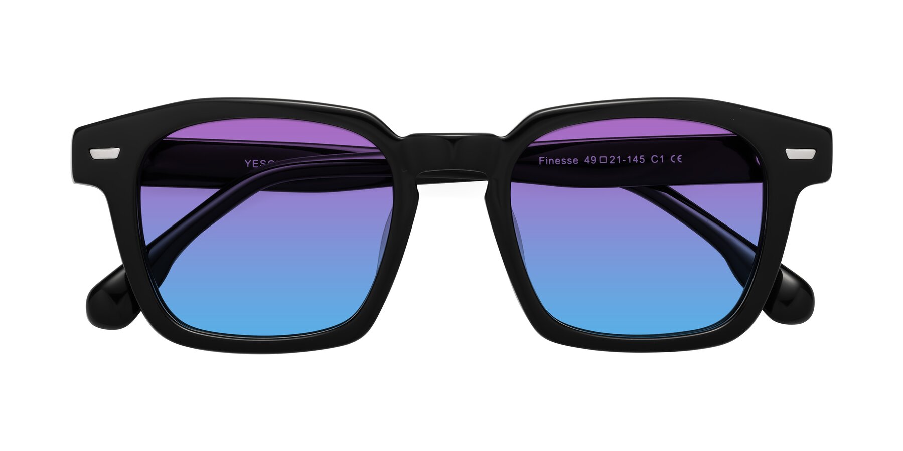 Folded Front of Finesse in Black with Purple / Blue Gradient Lenses