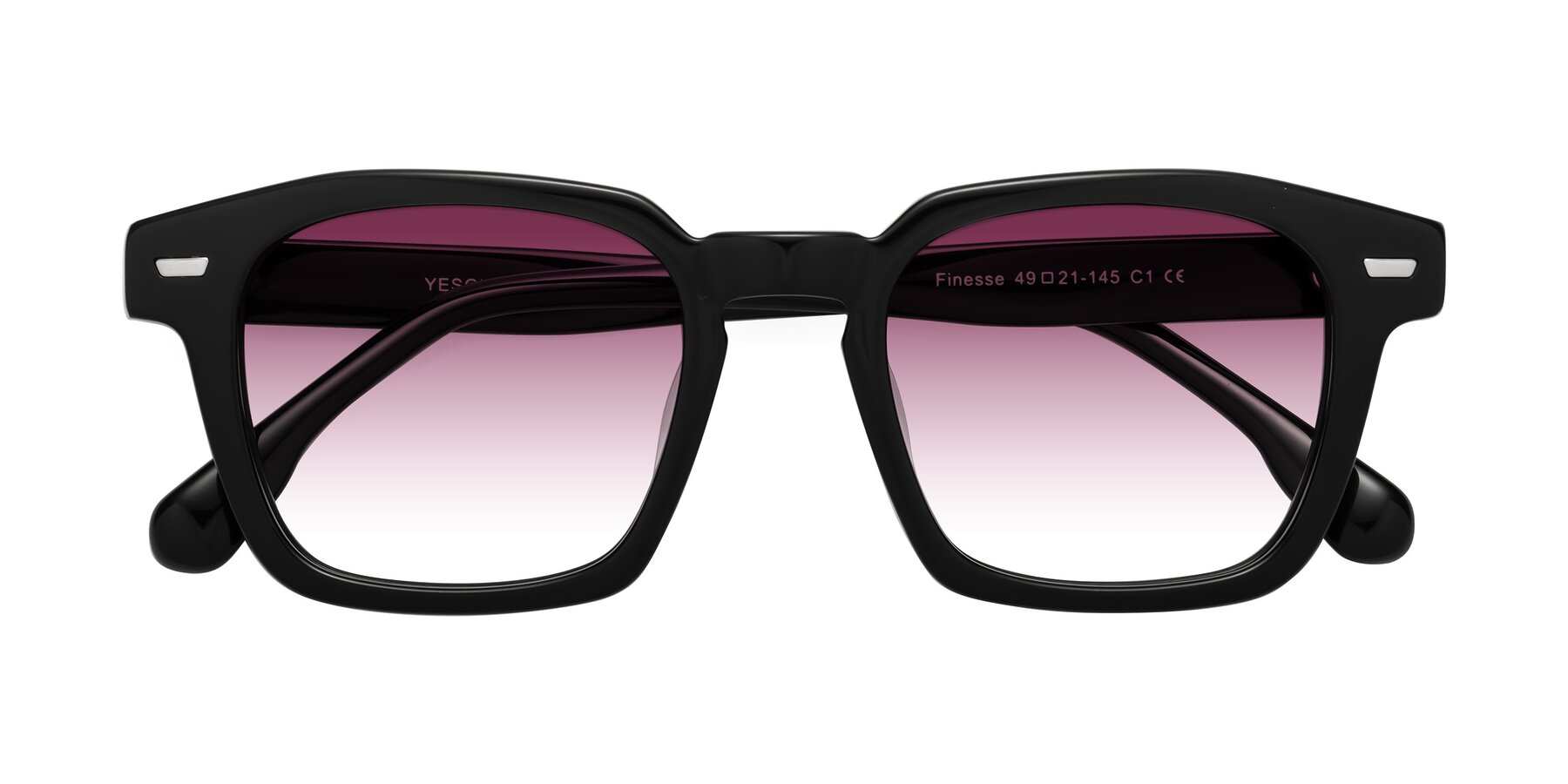 Folded Front of Finesse in Black with Wine Gradient Lenses