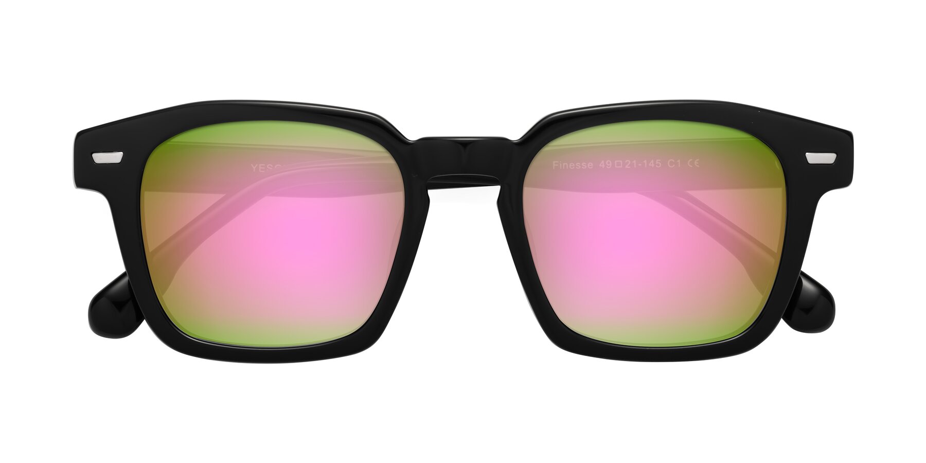 Folded Front of Finesse in Black with Pink Mirrored Lenses