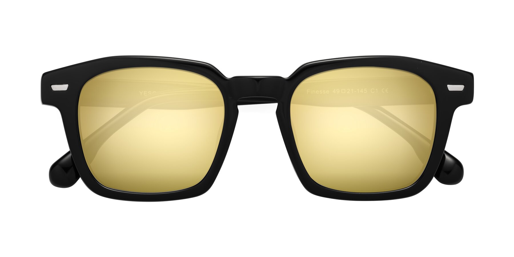 Folded Front of Finesse in Black with Gold Mirrored Lenses