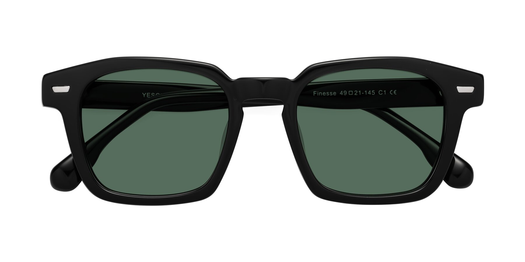 Folded Front of Finesse in Black with Green Polarized Lenses