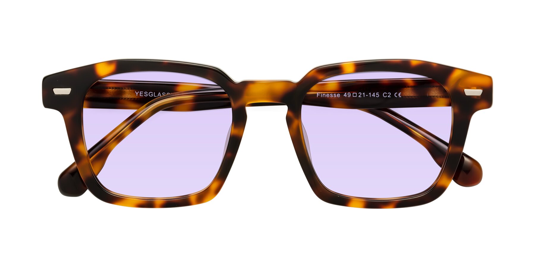 Folded Front of Finesse in Tortoise with Light Purple Tinted Lenses