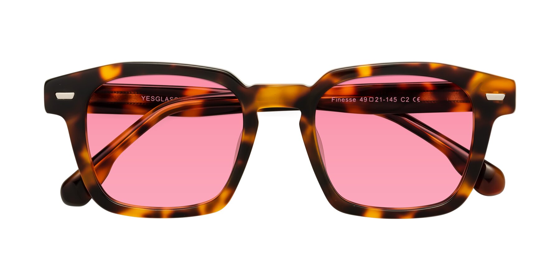 Folded Front of Finesse in Tortoise with Pink Tinted Lenses