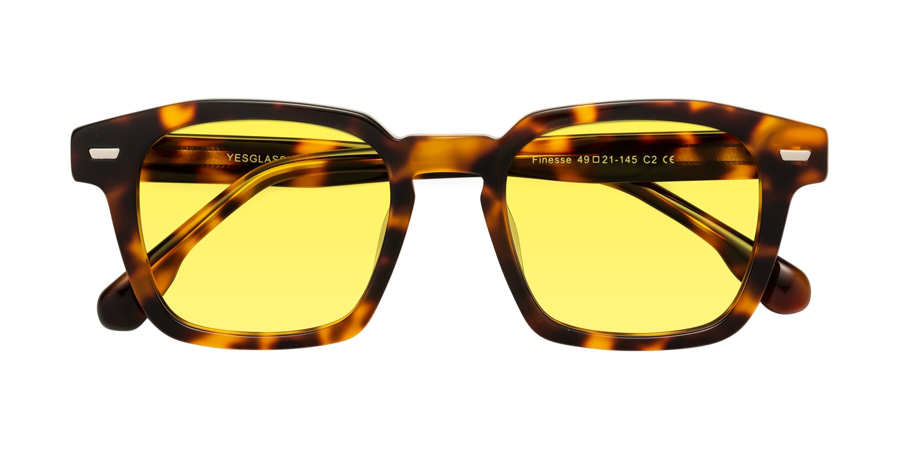 Folded Front of Finesse in Tortoise with Medium Yellow Tinted Lenses