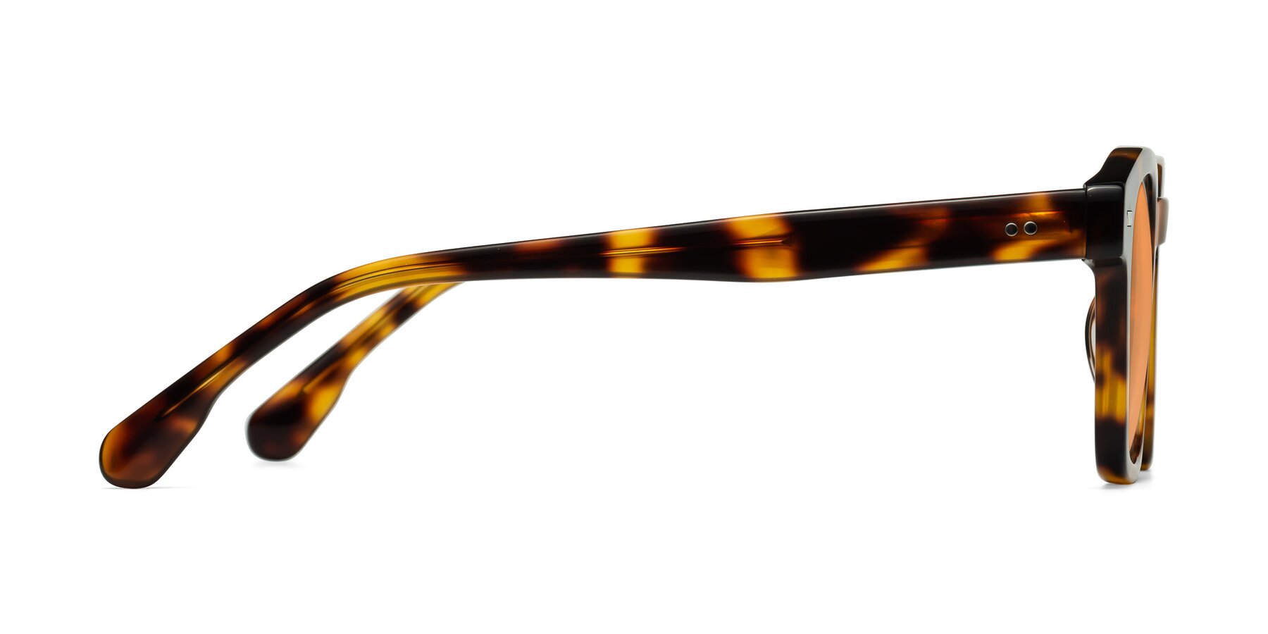 Side of Finesse in Tortoise with Medium Orange Tinted Lenses